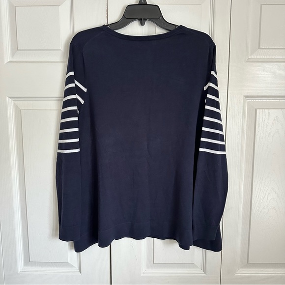 Fisherman Sweater Womens Large Navy Stripe Lobster Nautical Pullover Cape Cod - Picture 2 of 7